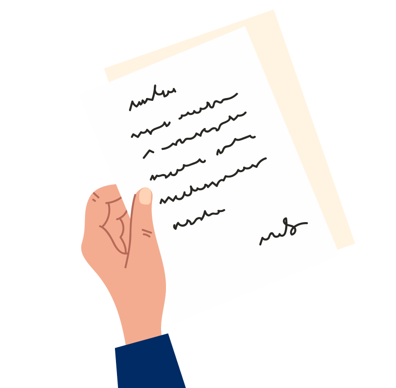 Illustration d’une main tenant un manuscrit